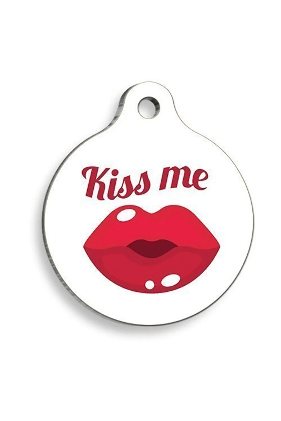 Kiss Me Dudaklı Yuvarlak Kedi ve Köpek Künyesi Small: 2,5 cm.