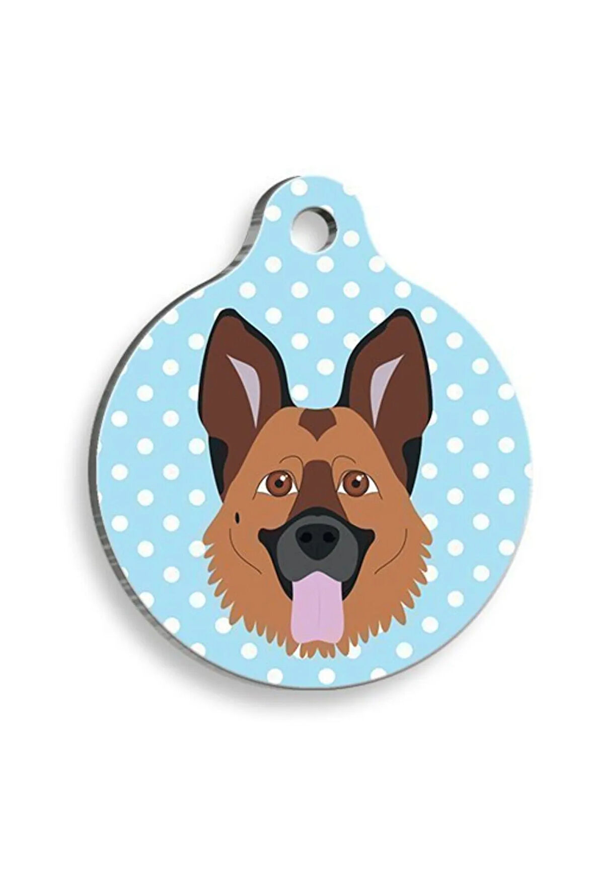 Mavi Puantiyeli Alman Kurdu Yuvarlak Köpek Künyesi Large: 3,8 cm.