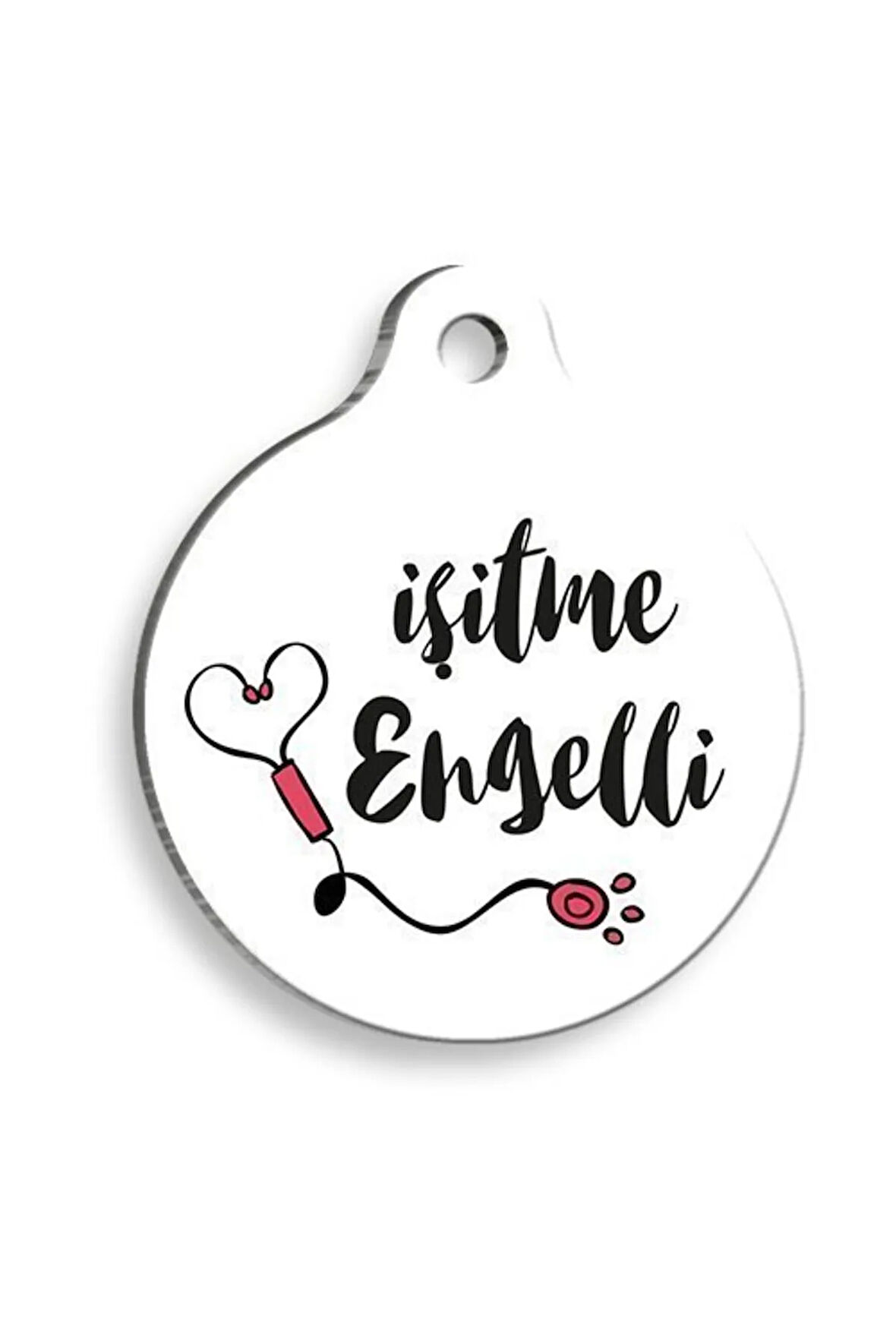 İşitme Engelli Beyaz Yuvarlak Kedi ve Köpek Künyesi