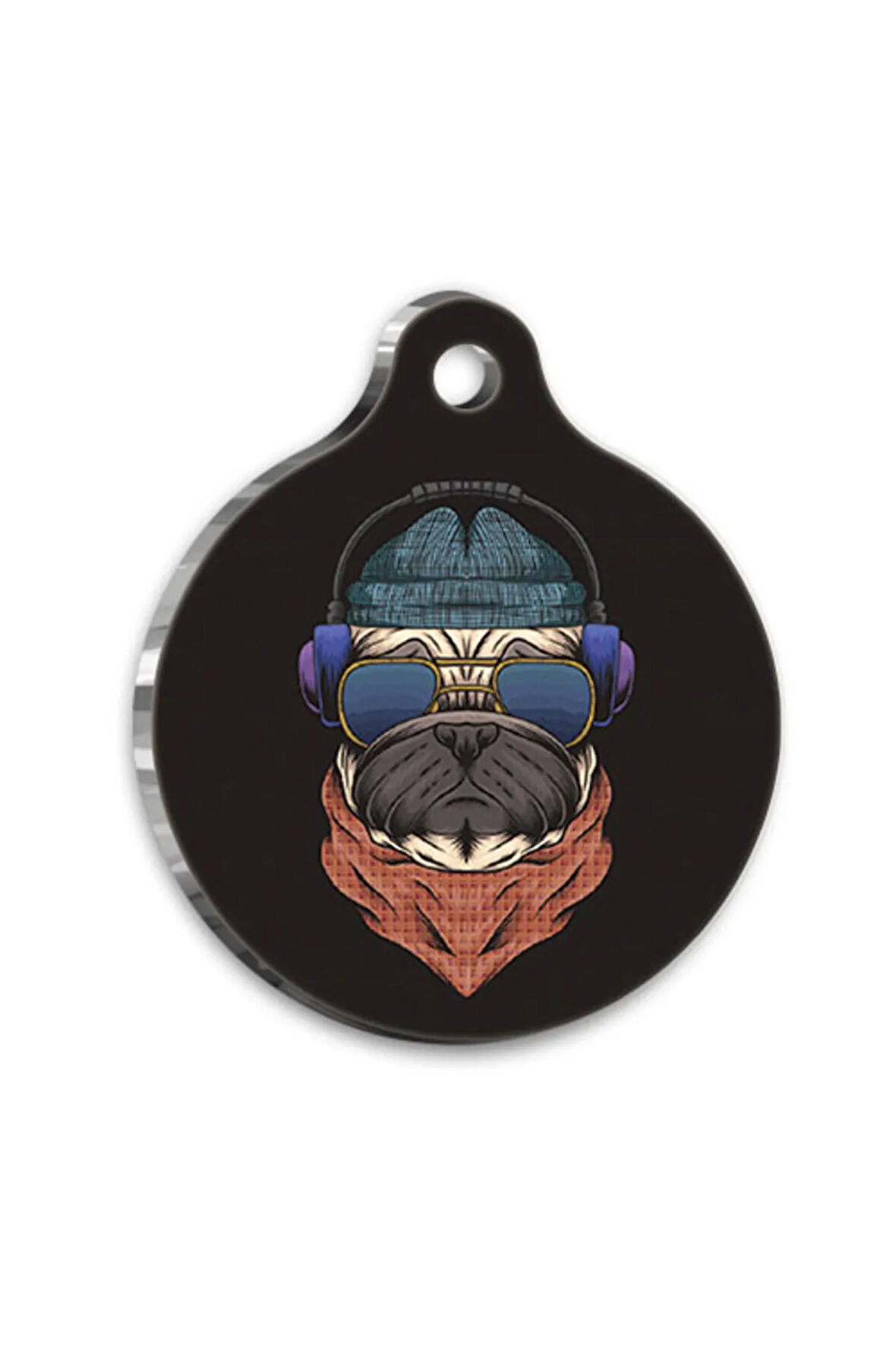 Tasarım Pug Yuvarlak Köpek Künyesi Medium 3 cm