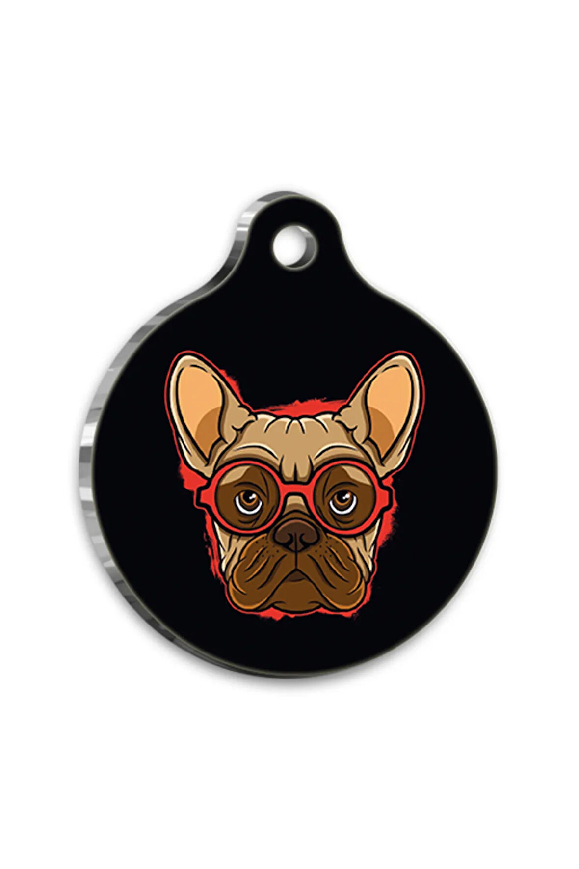 İllüstrasyon French Bulldog 2 Yuvarlak Köpek Künyesi Large 3,8 cm