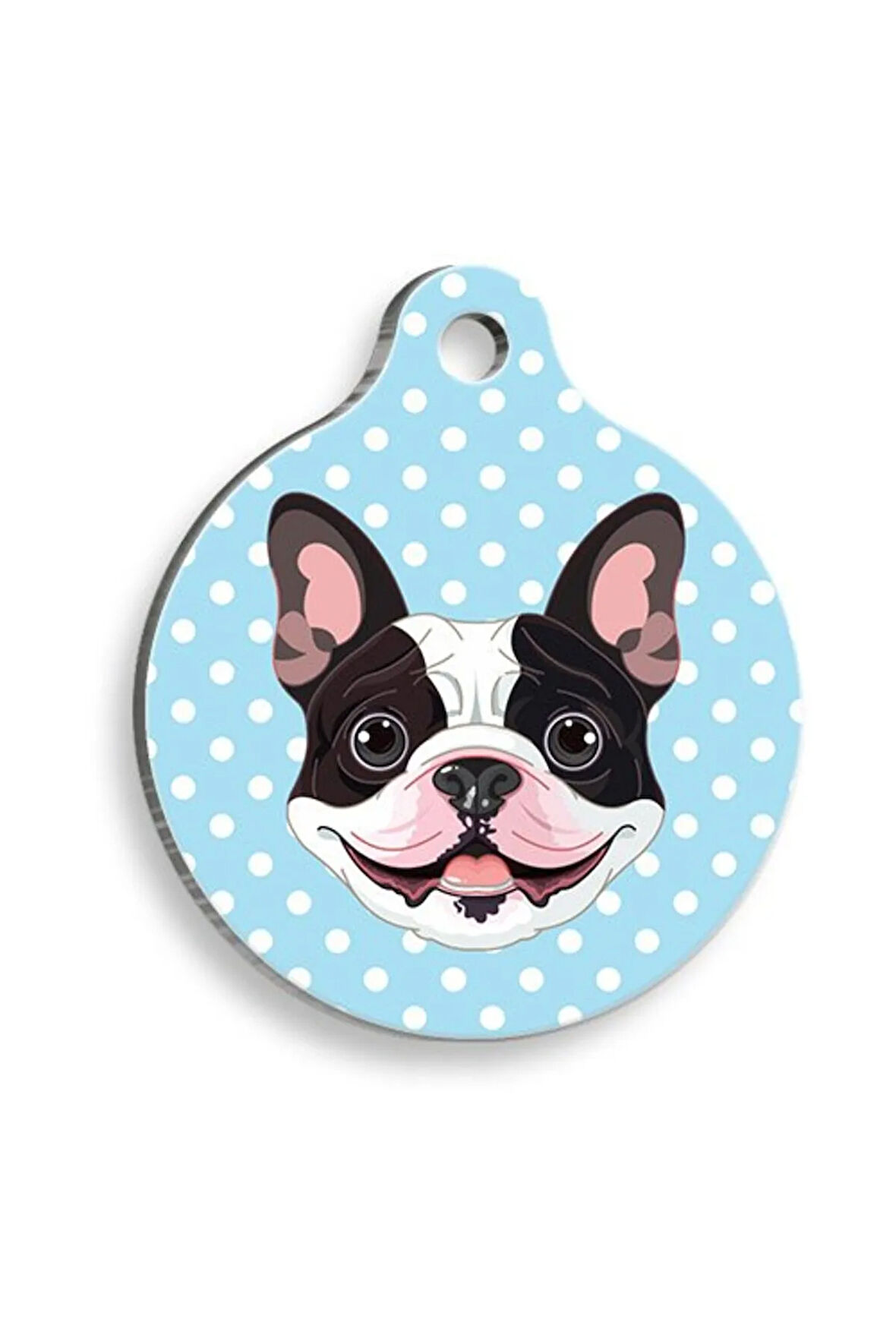 Mavi Puantiyeli French Bulldog Yuvarlak Köpek Künyesi