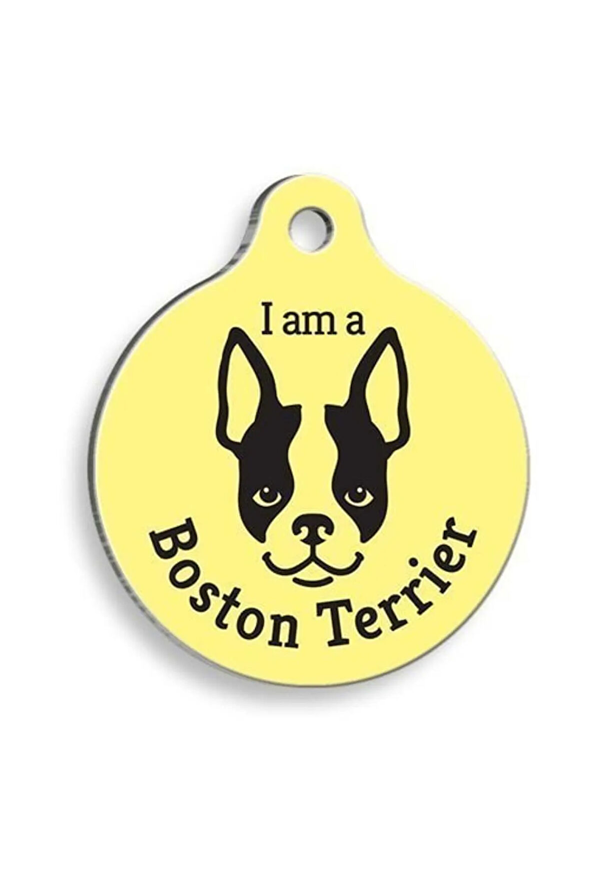 Sarı Boston Terrier Yuvarlak Köpek Künyesi Small: 2,5 cm.