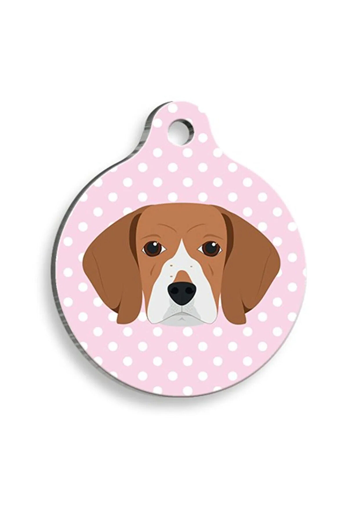 Pembe Puantiyeli Beagle Yuvarlak Köpek Künyesi Medium 3 cm