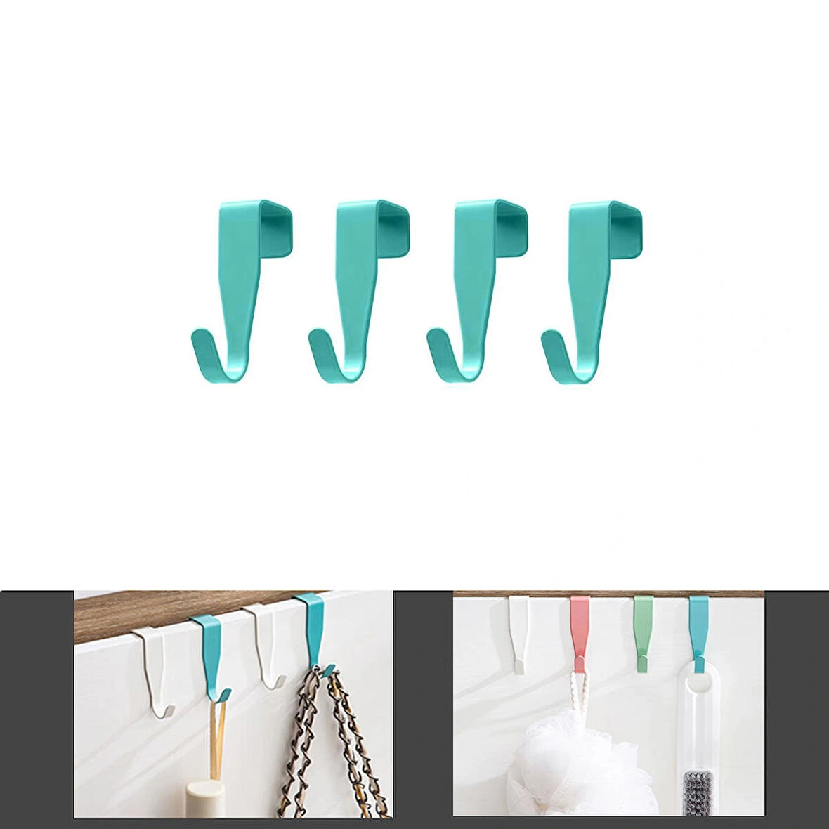 Microcase Sert ABS Plastik Çok Amaçlı Mutfak Dolabı Kapı Duşakabin vb Alanlar için Plastik Askılık Kanca 4lü Set - MAVİ AL4988