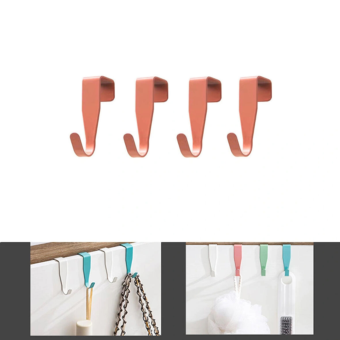 Microcase Sert ABS Plastik Çok Amaçlı Mutfak Dolabı Kapı Duşakabin vb Alanlar için Plastik Askılık Kanca 4lü Set - PEMBE AL4988
