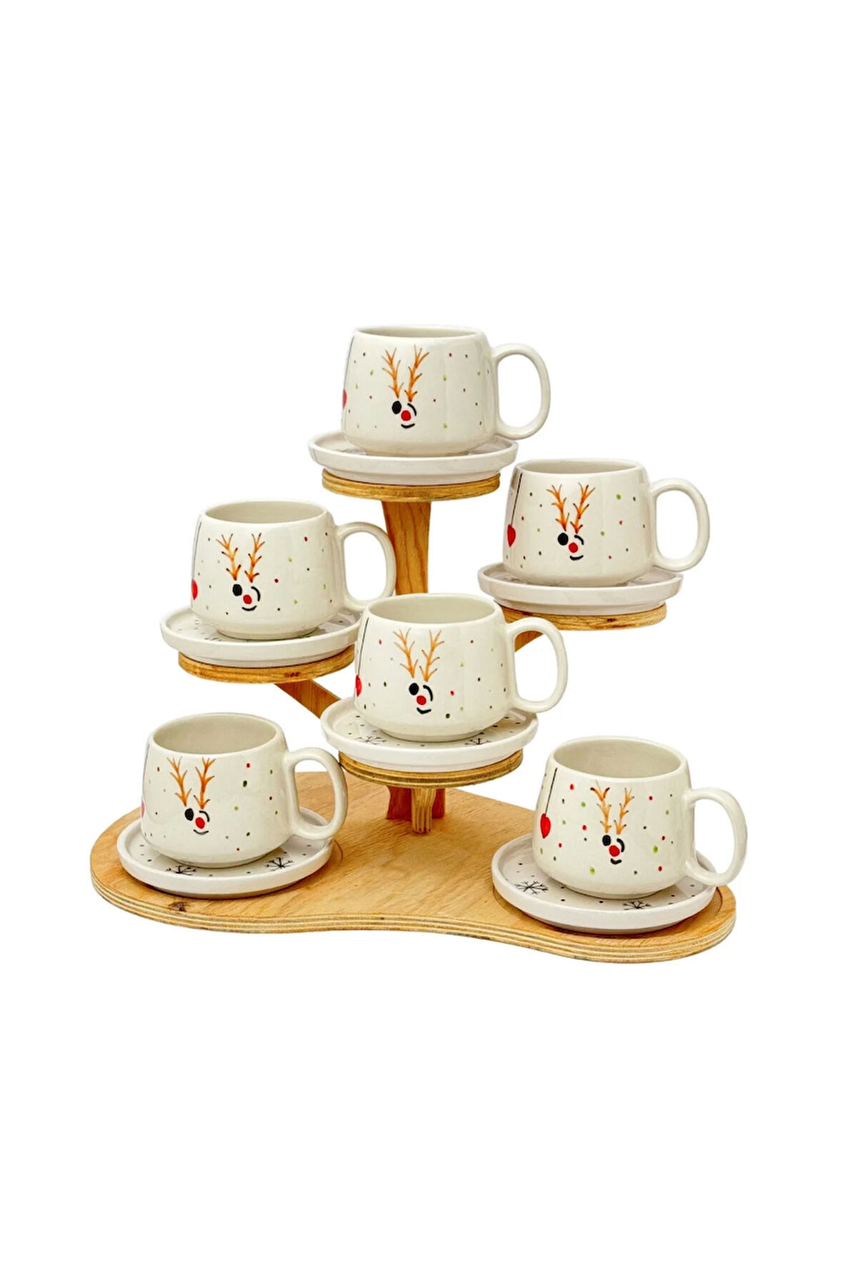 6'LI GEYİKLİ Double Tabaklı Kupa, Yeni Yıl, El Yapımı Seramik Kupa, Seramik Kupa, Mug