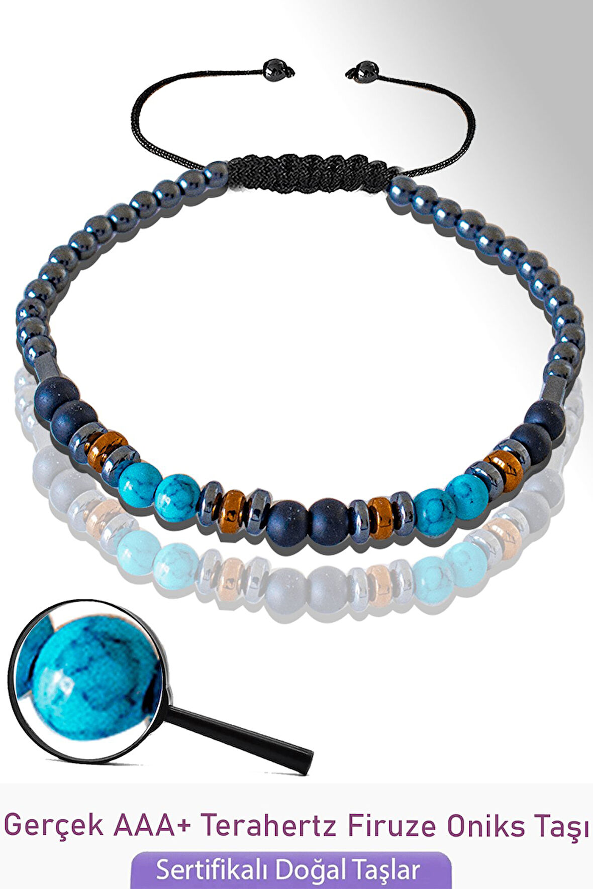 Sertifikalı AAA+ Gerçek Terahertz - Firuze Taşı Bileklik - Ayarlamalı