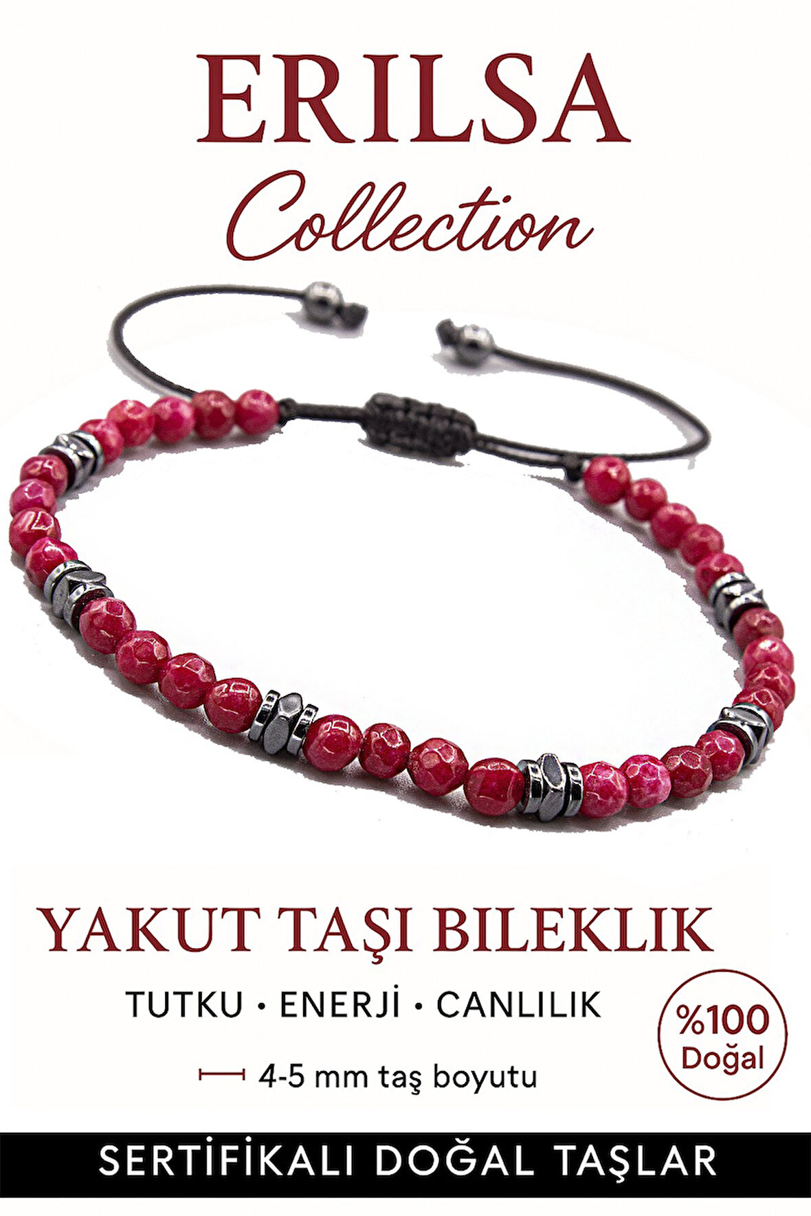 Sertifikalı Terahertz – Yakut Taşı Bileklik (İnce Model) – Enerji, Tutku ve Hücre Yenileyici Güç