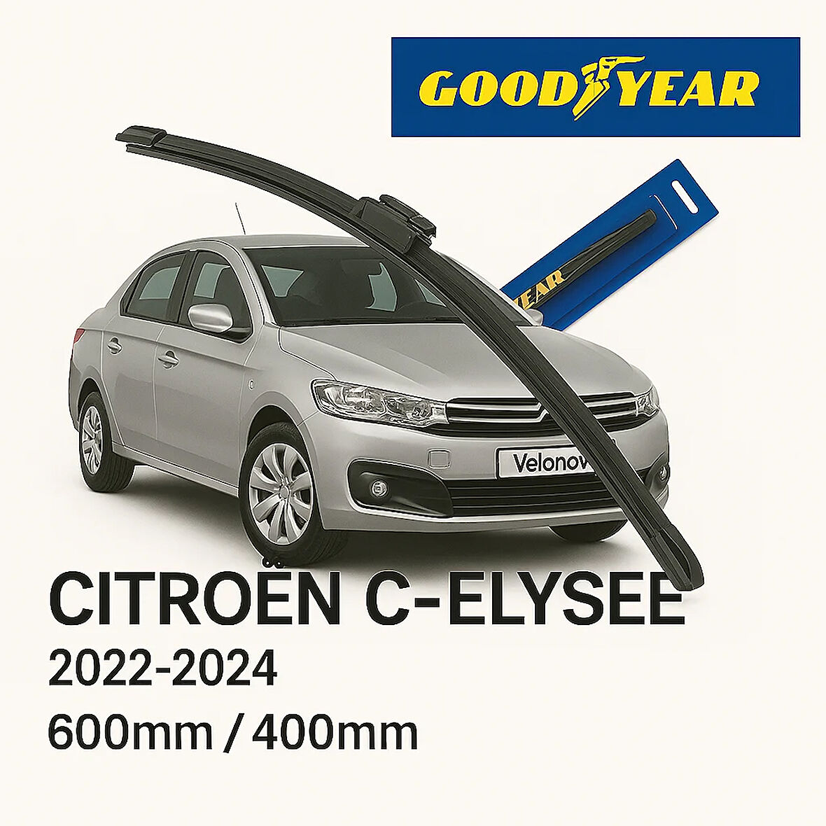 GOOD YEAR 2’li Set Muz Tipi Silecek Takımı Citroen C-Elysee 2012-2024 Ön Cam Sileceği 600mm-400mm