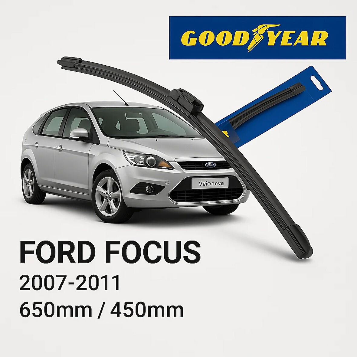 GOOD YEAR 2’li Set Muz Tipi Silecek Takımı Ford Focus 2007-2011 Ön Cam Sileceği 650mm-450mm