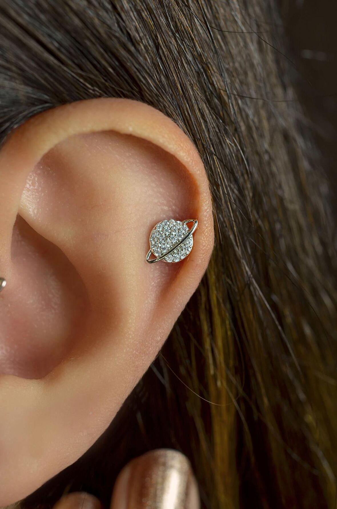 Çelik Gezegen Piercing Helix Kıkırdak Gümüş Renk