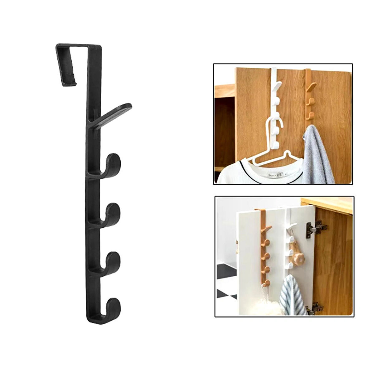 Microcase Taşınabilir Kapı Arkası Dikey 5 Kancalı Takı Eşya Çanta Şapka Kıyafet Askısı - SİYAH AL4833 1  Adet