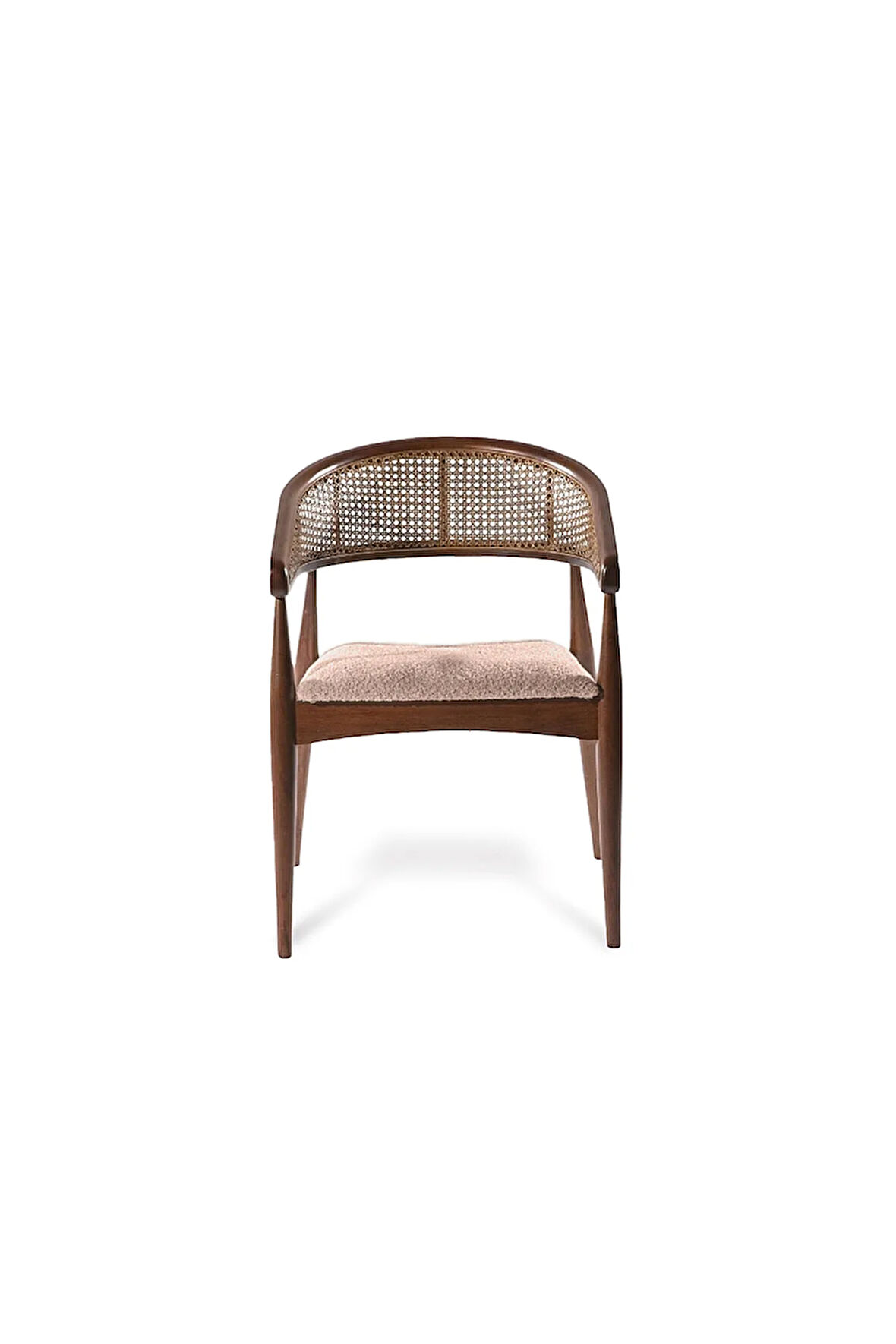 Gazel Hasırlı Krem Teddy Kumaş Hazeran Model Ceviz Natural Ahşap Bohem Sandalye (1 ADET)