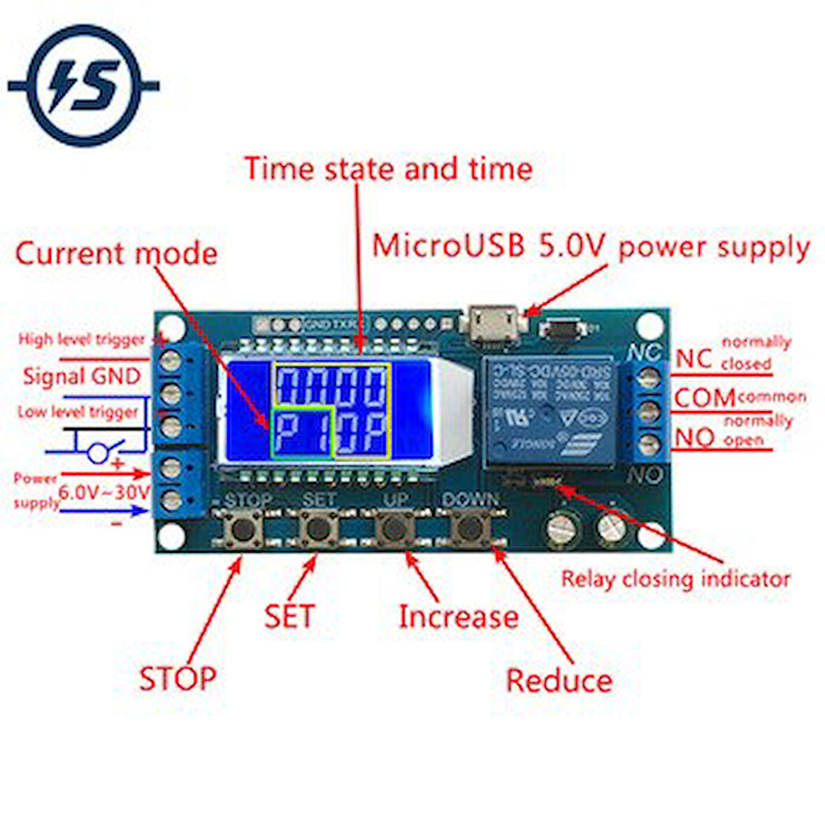 Dijital Lcd Ekran Zaman Geciktirme Röle Modülü Xy-Lj02