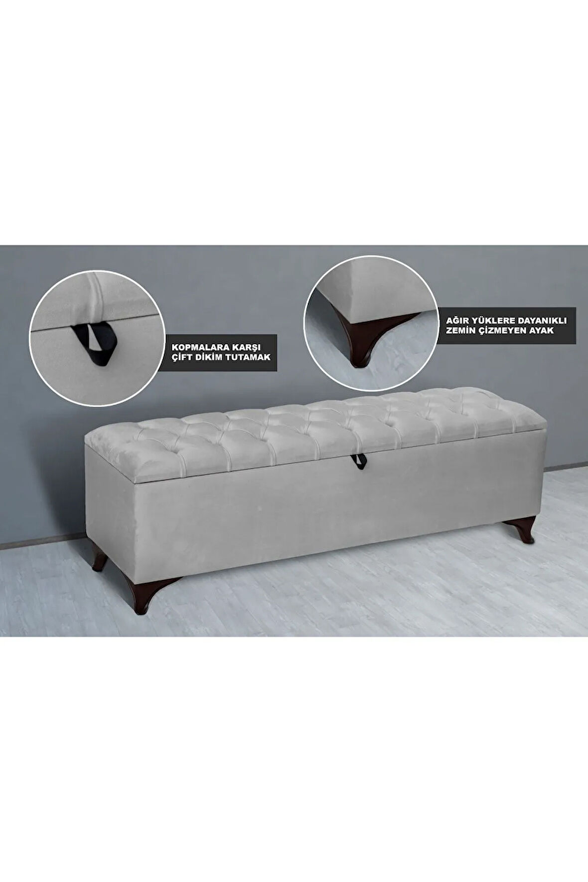 Vetra Chester Model Beyaz Sandıklı Puf - Kapitoneli Model 140cm Sandıklı Bench