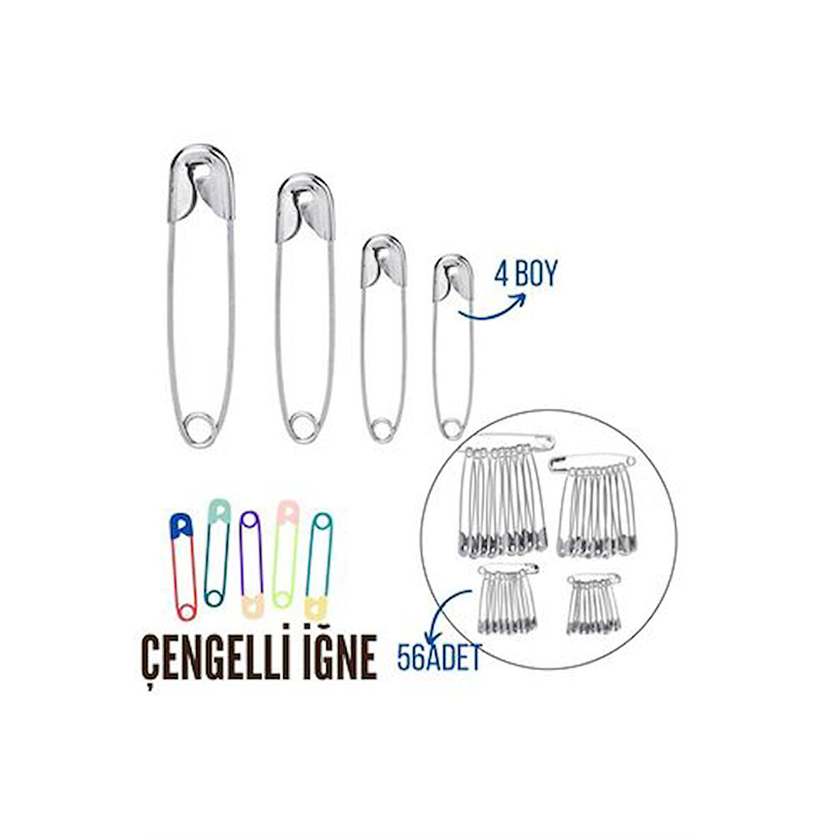 Çengelli İğne 4 Boy 56 Adet.Glpzr