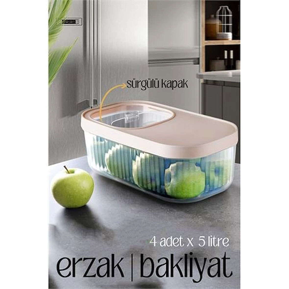 MultiBox Erzak Bakliyat Kutusu Sürgülü Kapak 5 Litre 4 ADET.Gzpde
