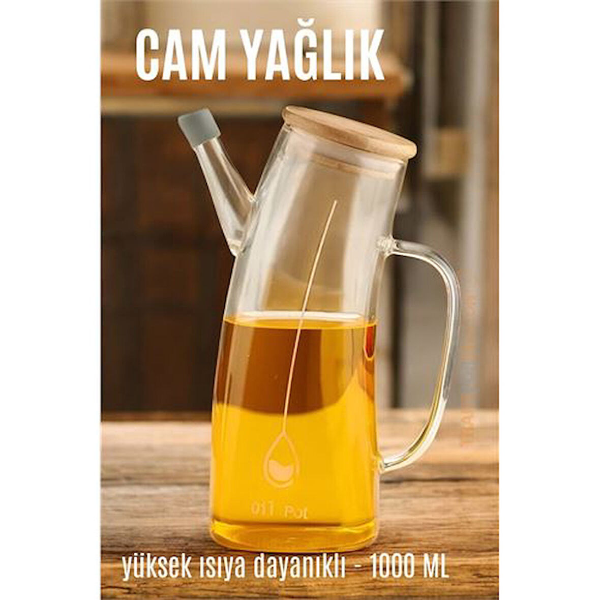 Yağ Sirke Şişesi Yağlık Borosilikat Cam 1000 ML.Glpzr