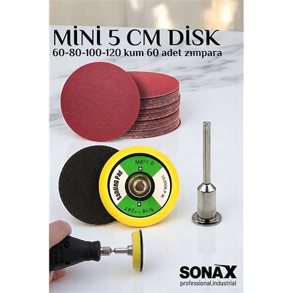 Pimli Mini Cırt Zımpara Taban Seti Gravür Ve Matkap Uyumlu 5 cm 60 Adet Zımparalı Set.Glpzr