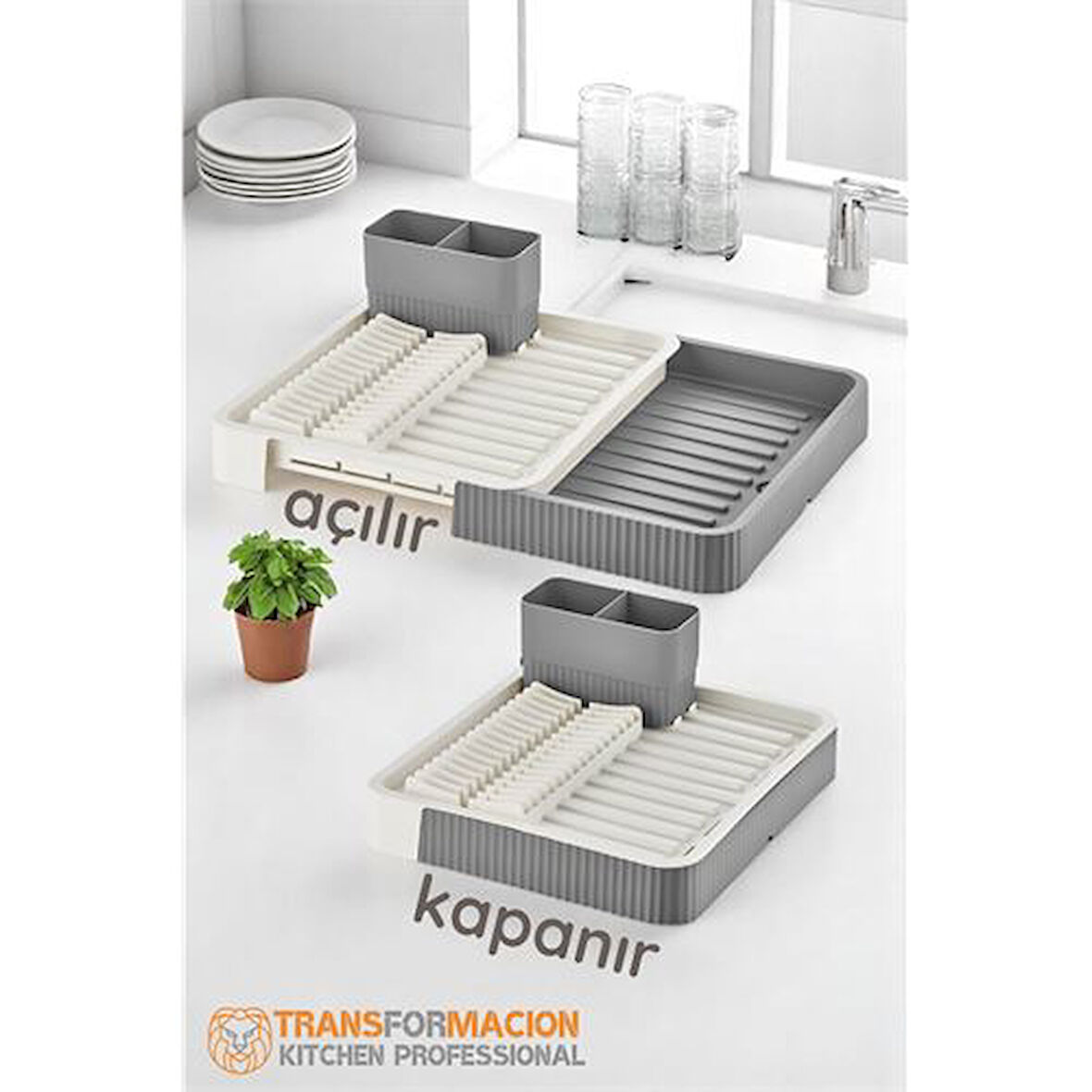 Açılır-Kapanır Bulaşıklık - Bulaşık Durulama Sepeti Tabaklık Bulaşık Kurutmalık GRİ.Glpzr