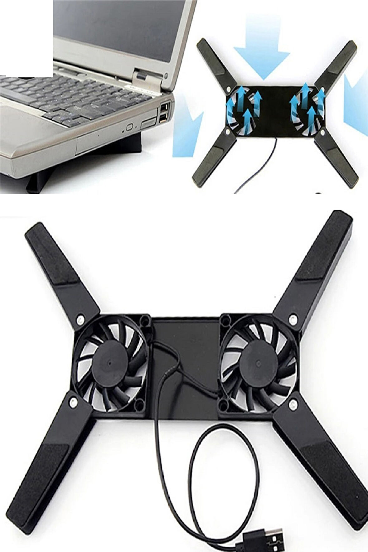 2 Fanlı Notebook Soğutucu Portatif Katlanabilir Laptop Soğutucu Fan Usbli Stand Bilgisayar Fanı.Glpzr