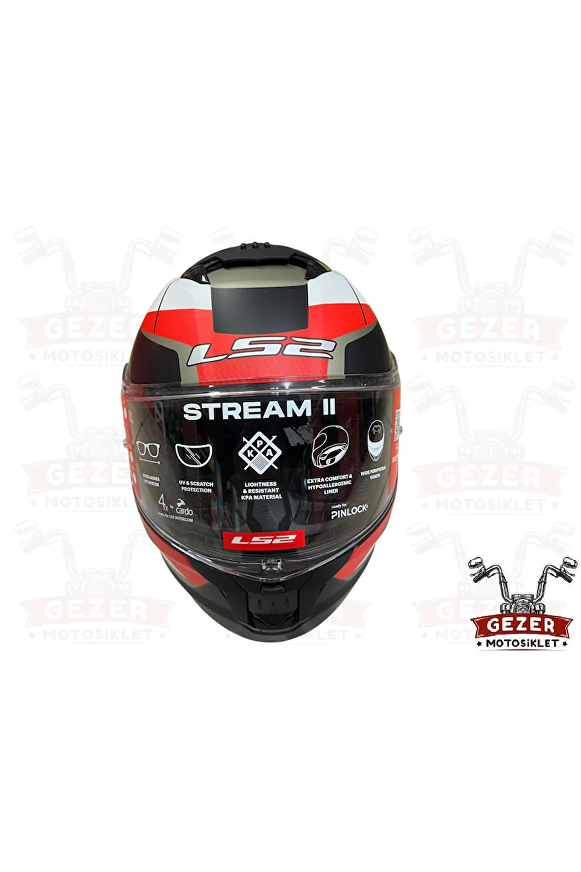 LS 2 STREAM 2 ROAD TAM KAPALI KASK SİYAH-KIRMIZI-BEYAZ