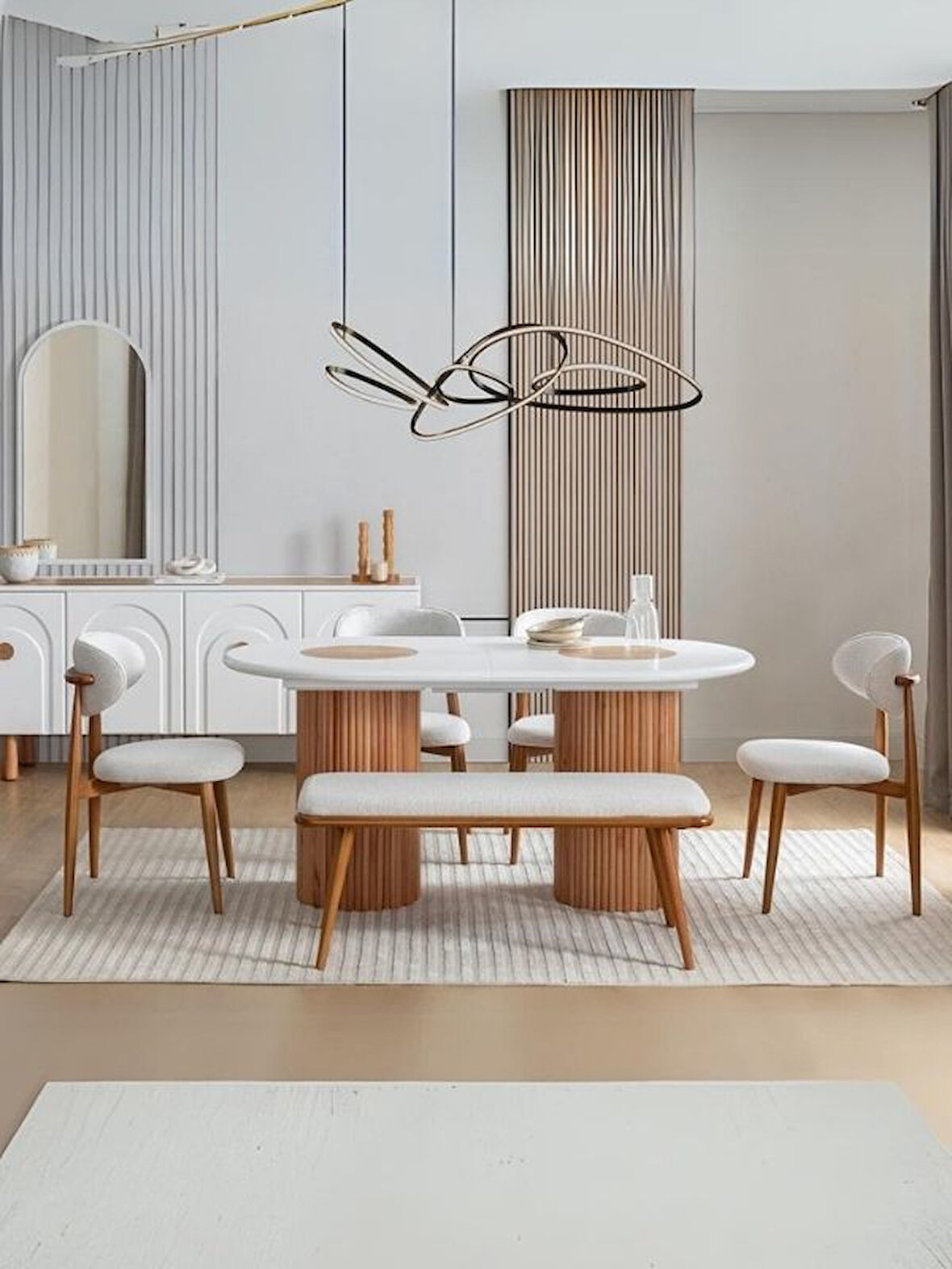 Louise Bohem Natural Ahşap Masa Sandalye Takımı 90x190