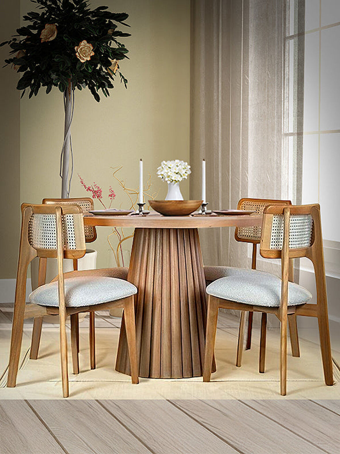 Ocean İskandinav Natural Ahşap Masa Sandalye Takımı 100x100