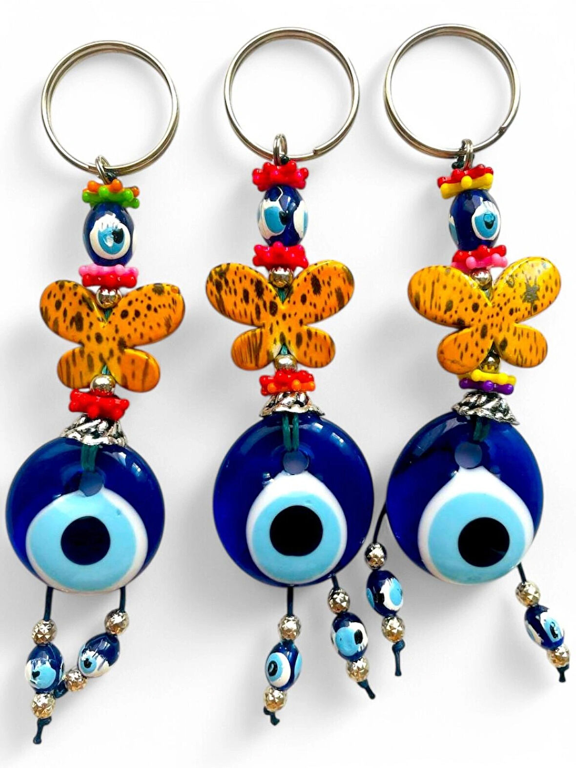 Nazar Boncuklu Anahtarlık 3 Adet Çanta Süsü, Araba, Ofis, Ev Anahtarı Hediyelik Arkadaş Anahtarlık