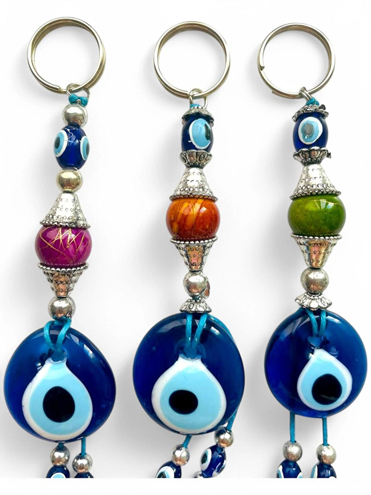 Nazar Boncuklu Anahtarlık 3 Adet Çanta Süsü, Araba, Ofis, Ev Anahtarı Hediyelik Arkadaş Anahtarlık