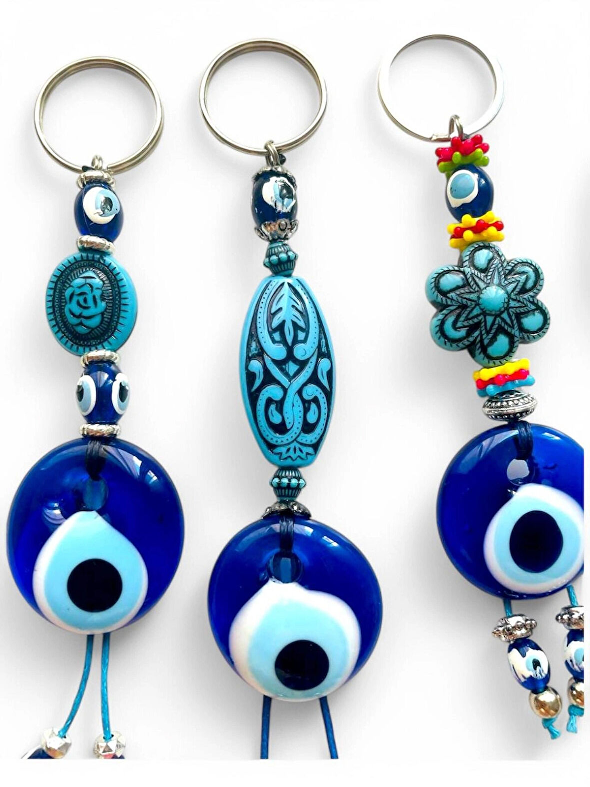 Nazar Boncuklu Anahtarlık 3 Adet Çanta Süsü, Araba, Ofis, Ev Anahtarı Hediyelik Arkadaş Anahtarlık