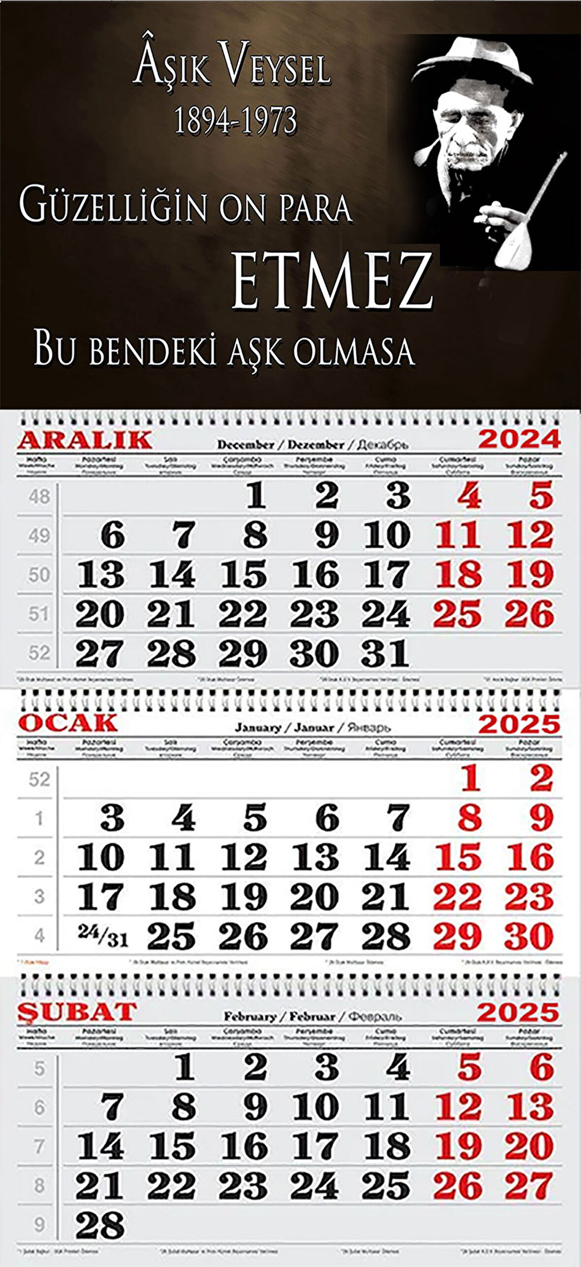 2025 Yılı Gemici Takvimi-Bendeki Aşk Olmasa-Aşık Veysel