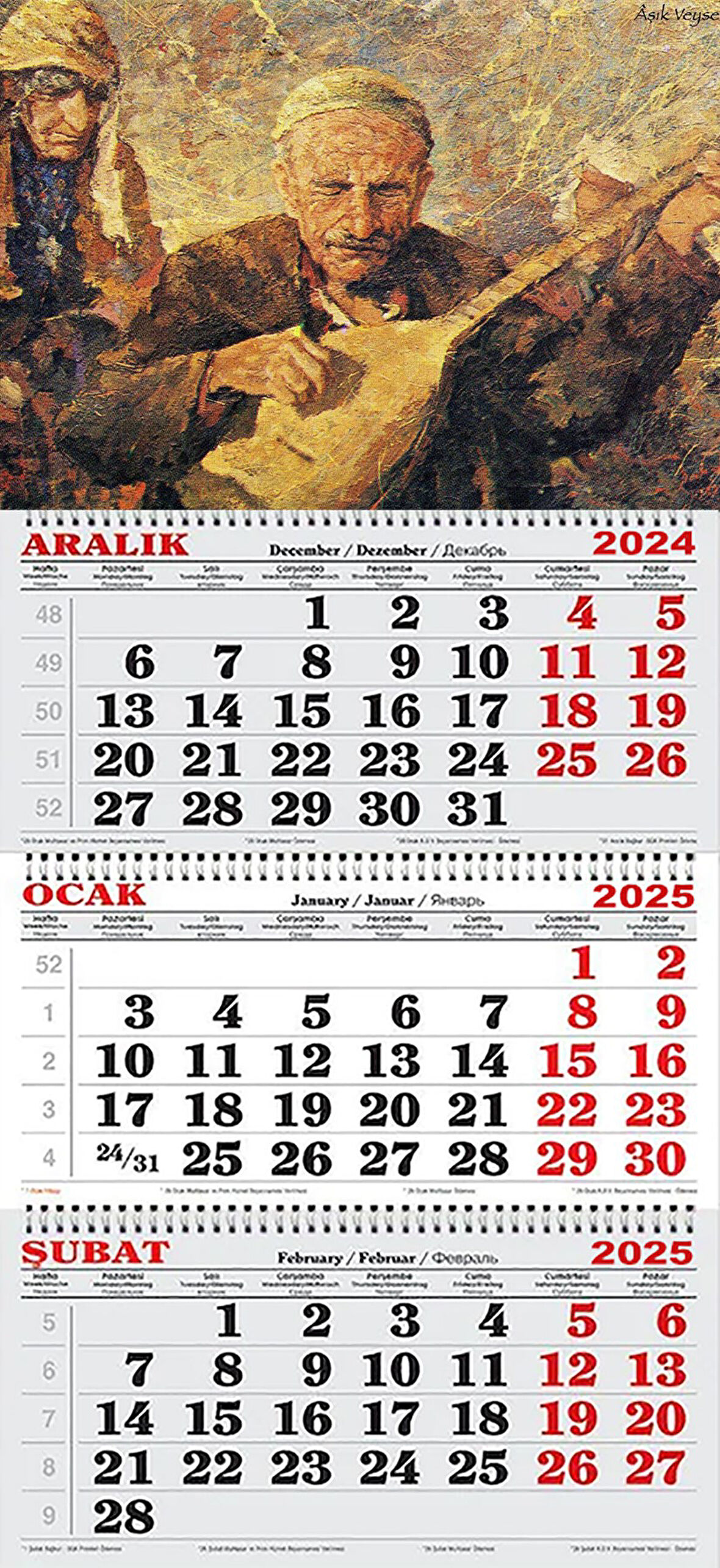 2025 Yılı Gemici Takvimi-Aşık Veysel Tablo