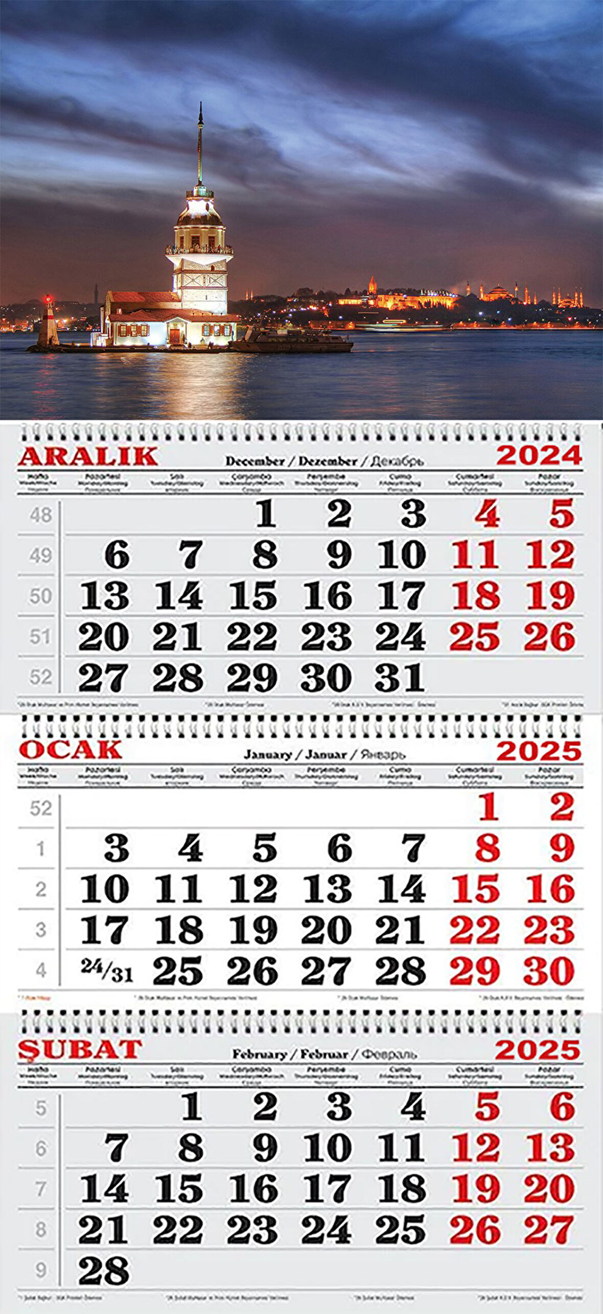 2025 Yılı Gemici Takvim-Kız Kulesi ve İstanbul Işıkları