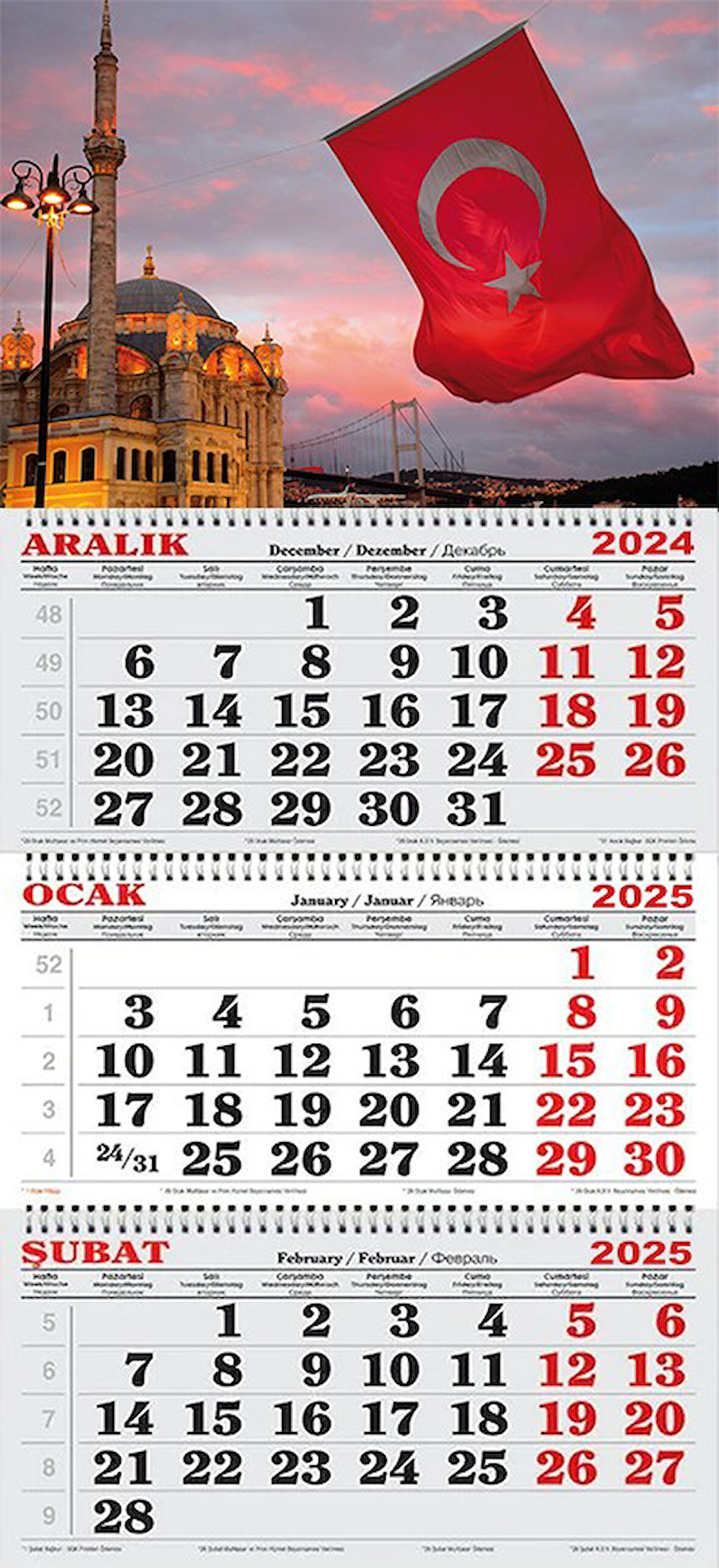 2025 Yılı Gemici Takvimi-Ortaköy Büyük Mecidiye Camii ve Türk Bayrağı