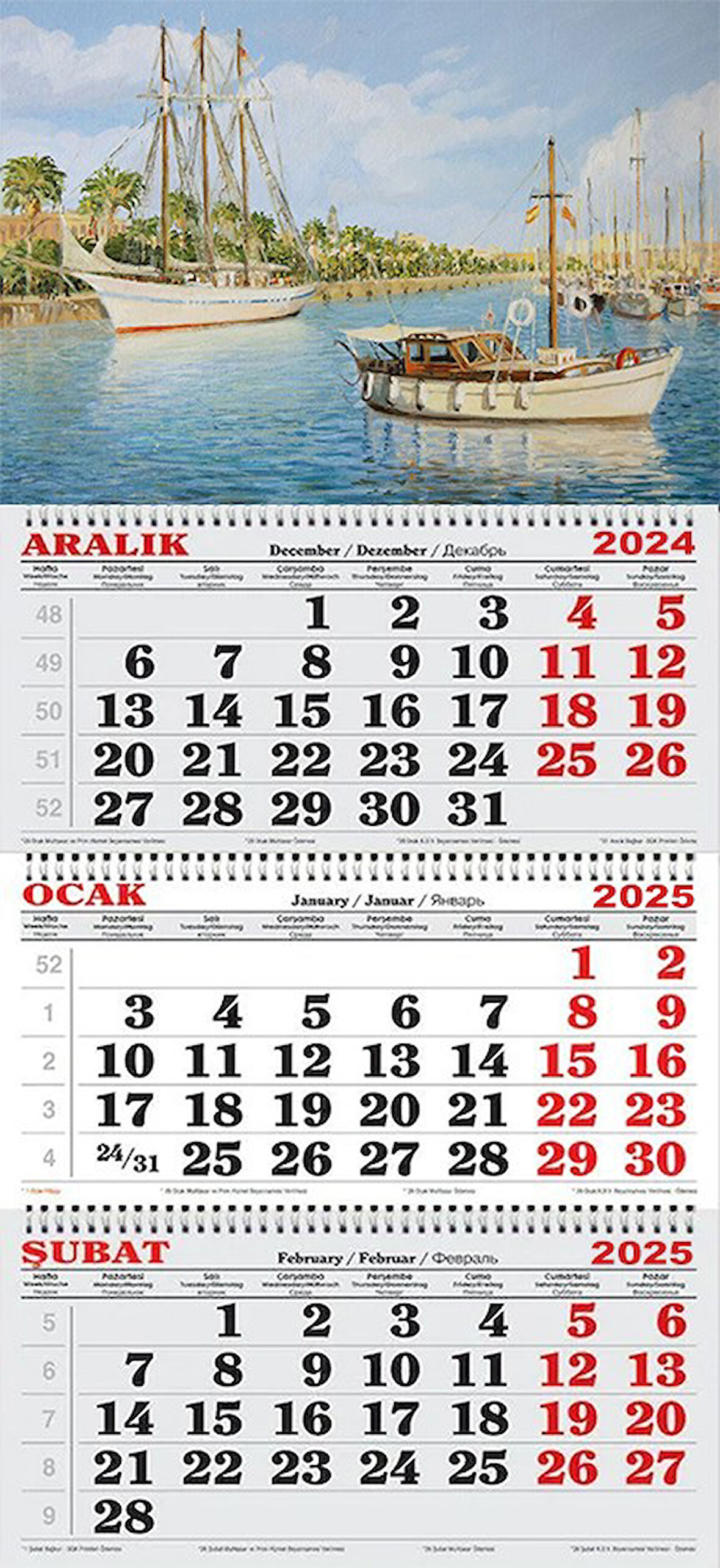 2025 Yılı Gemici Takvimi-Yelkenli Tablo