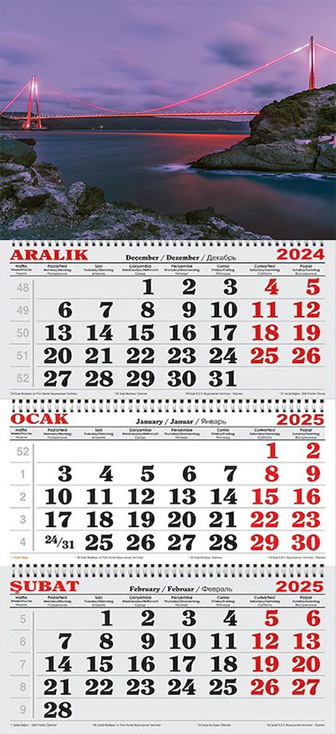 2025 Yılı Gemici Takvimi-Yavuz Sultan Selim Köprüsü