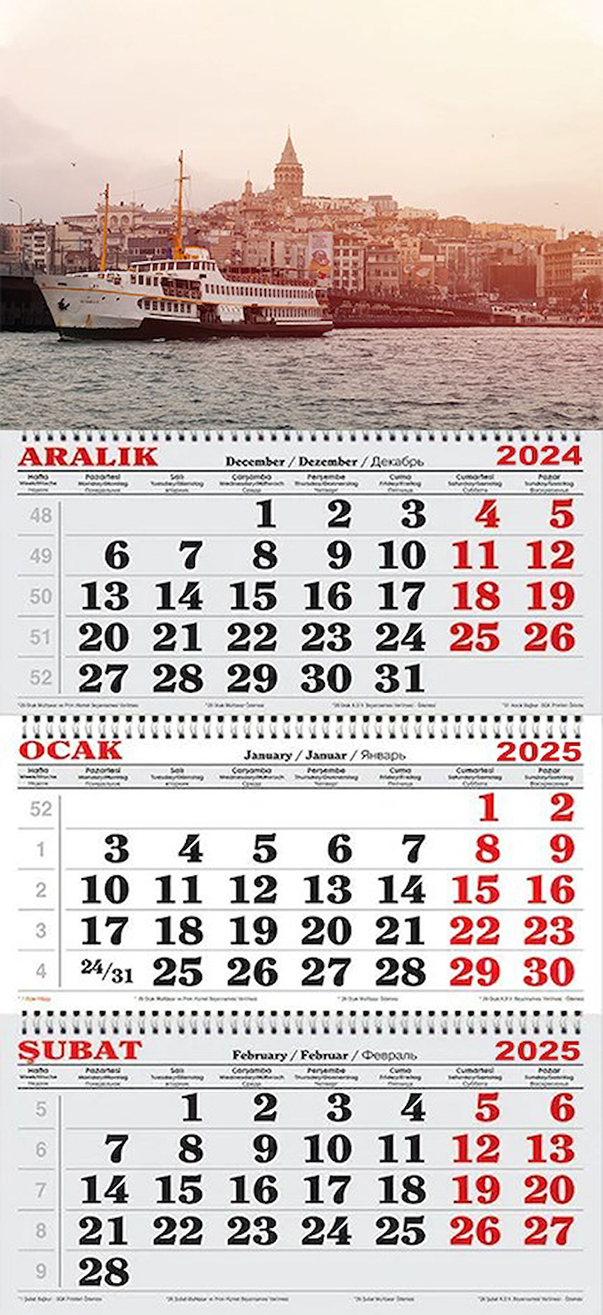 2025 Yılı Gemici Takvimi-Galata Kulesi ,Galata Köprüsü ve Vapur