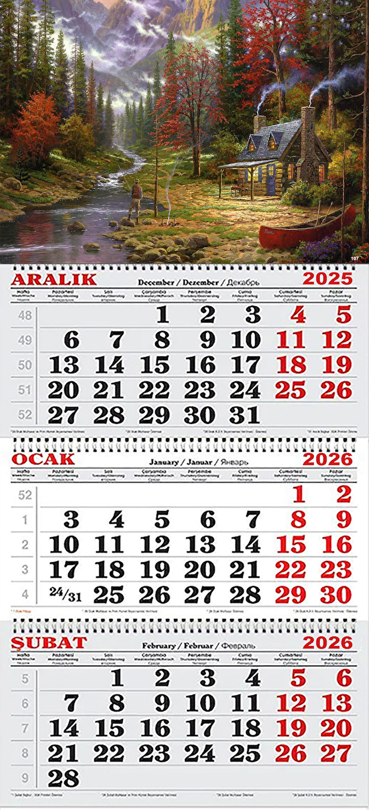  2026 Yılı Gemici Takvimi-Ormanda Balık Tutan Adam ve Kulübesi