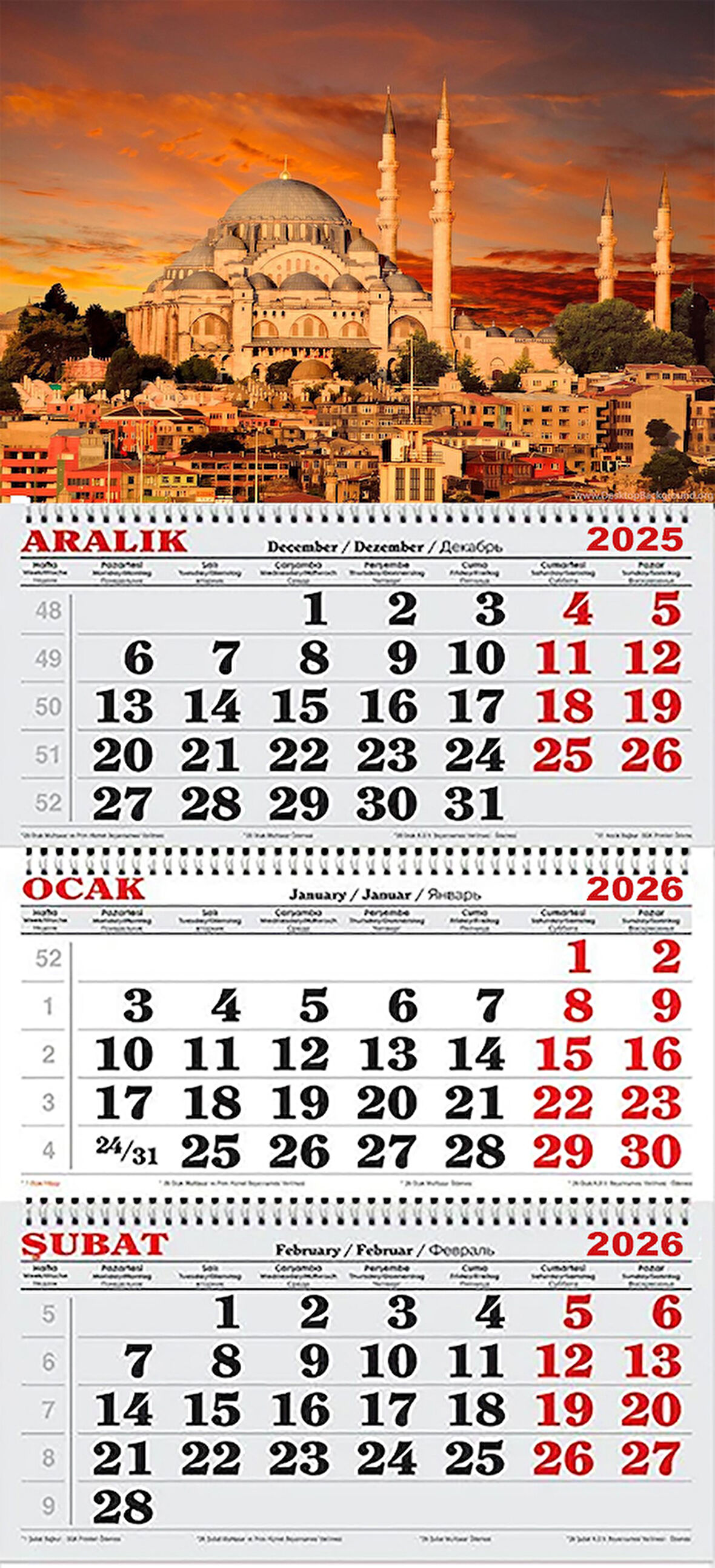 2026 Yılı Gemici Takvimi ---CAMİİ VE KIZIL GÖKYÜZÜ