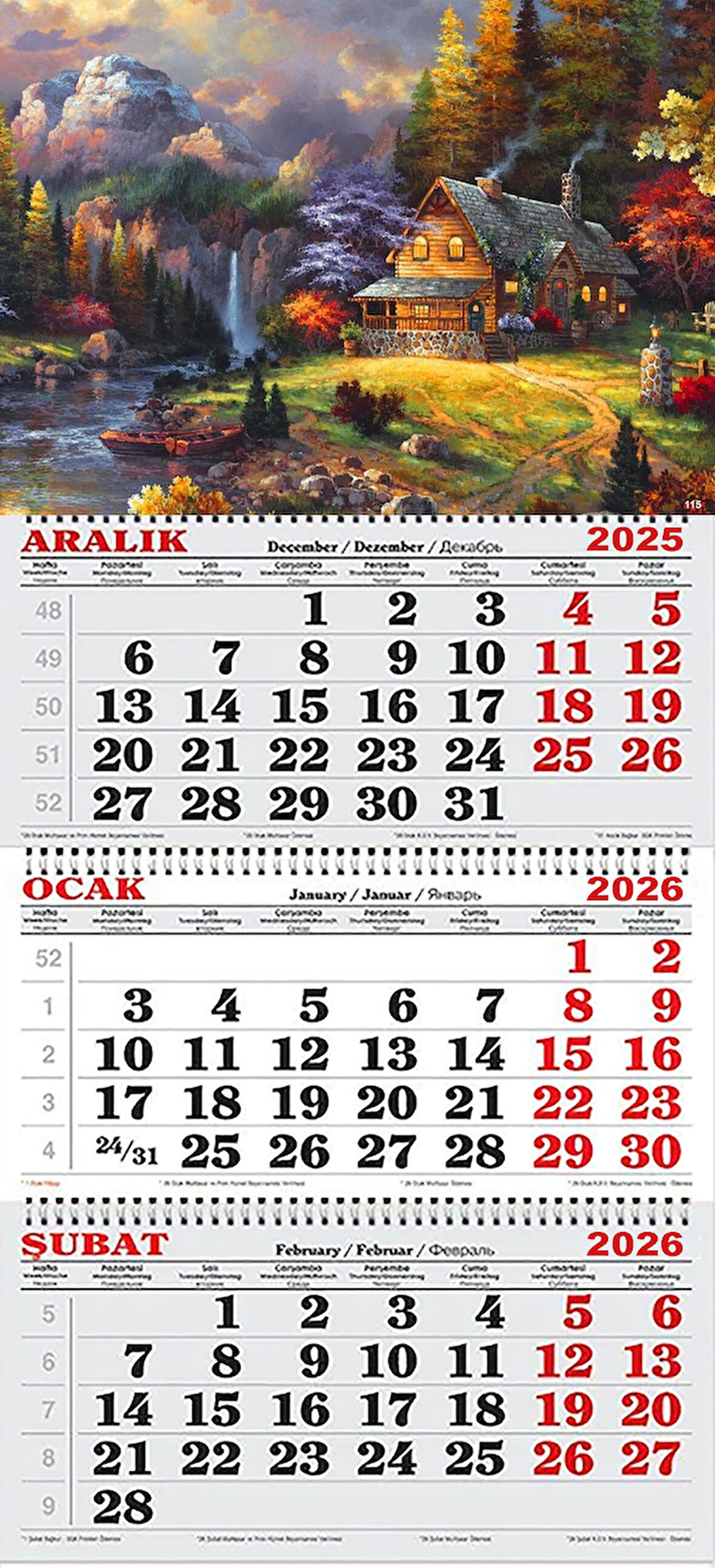 2026 Yılı Gemici Takvimi-Orman İçinde Şelale ve Kır Evi