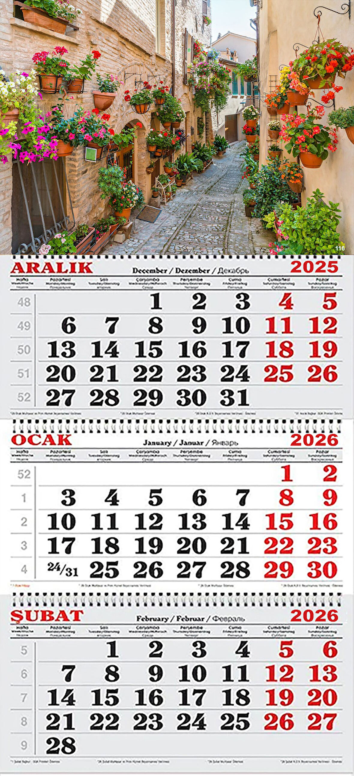 2026 Yılı Gemici Takvimi-Çiçekli Yol Spello/İTALYA