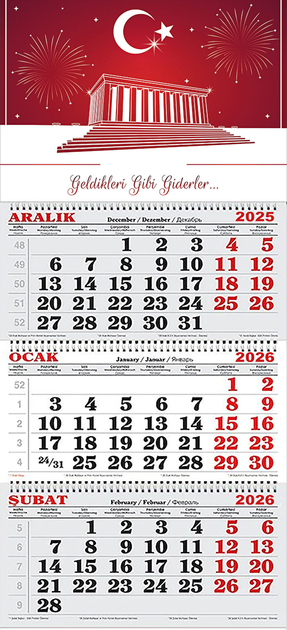 2026 Yılı Gemici Takvimi-Bayrak ,Anıtkabir ve "Geldikleri gibi giderler"