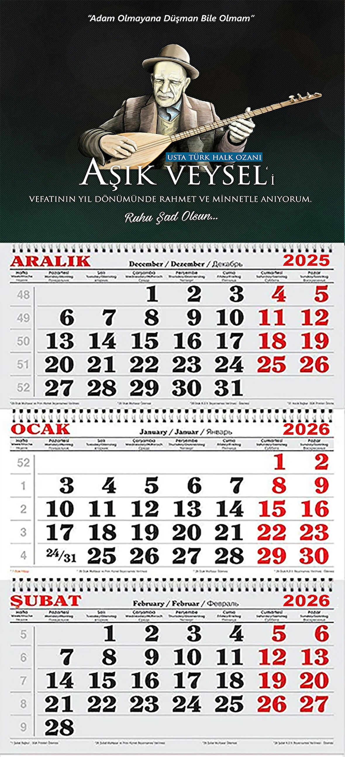 2026 Yılı Gemici Takvimi-Aşık Veysel-Ruhu Şad Olsun