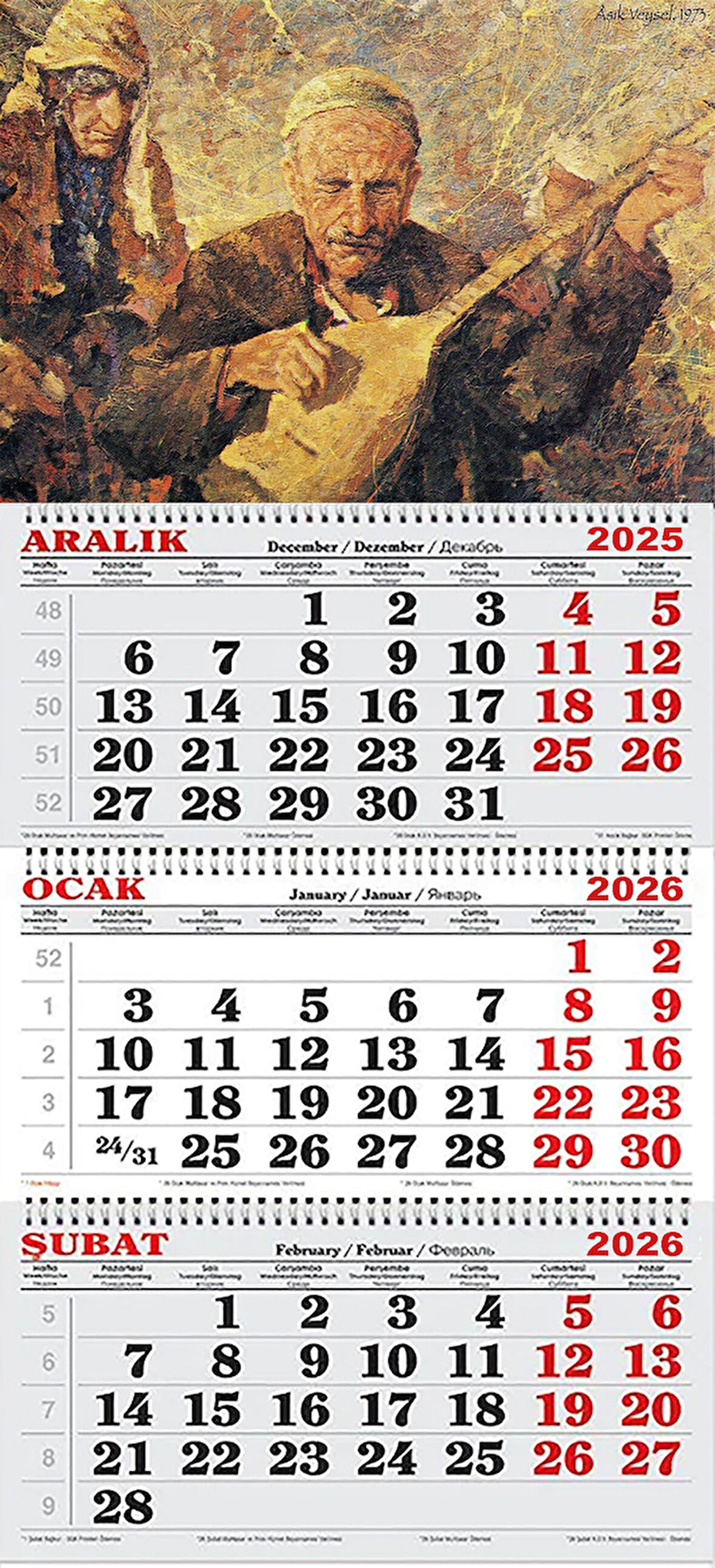 2026 Yılı Gemici Takvimi-Aşık Veysel Tablo