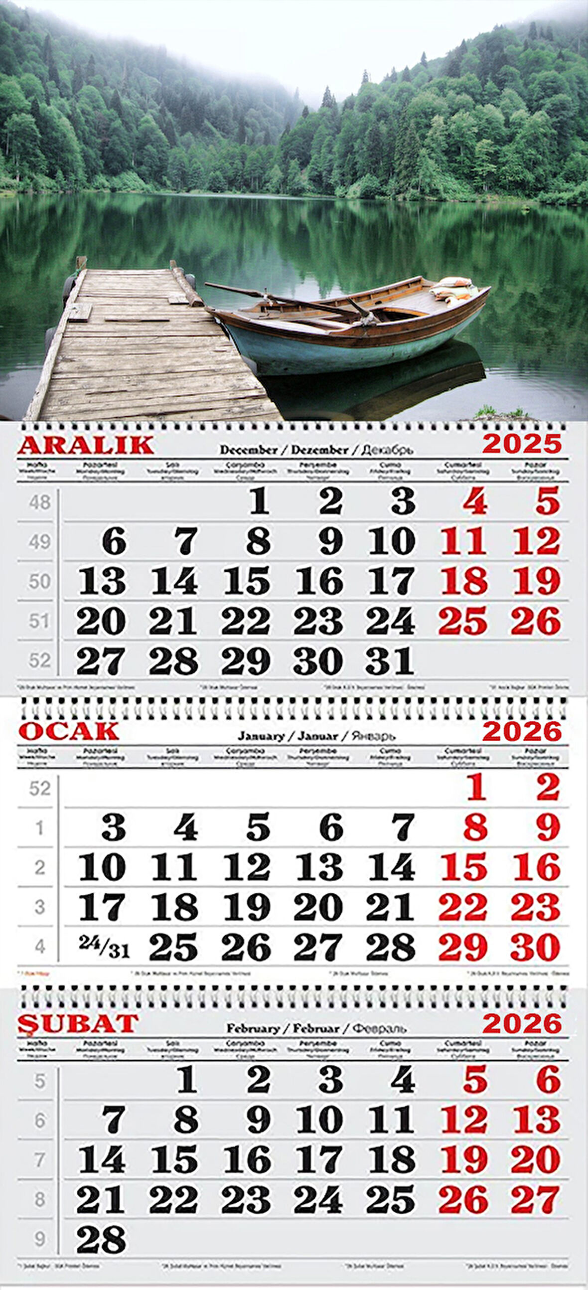 2026 Yılı Gemici Takvimi-Ormanın İçerisinde Göl ve Tekne