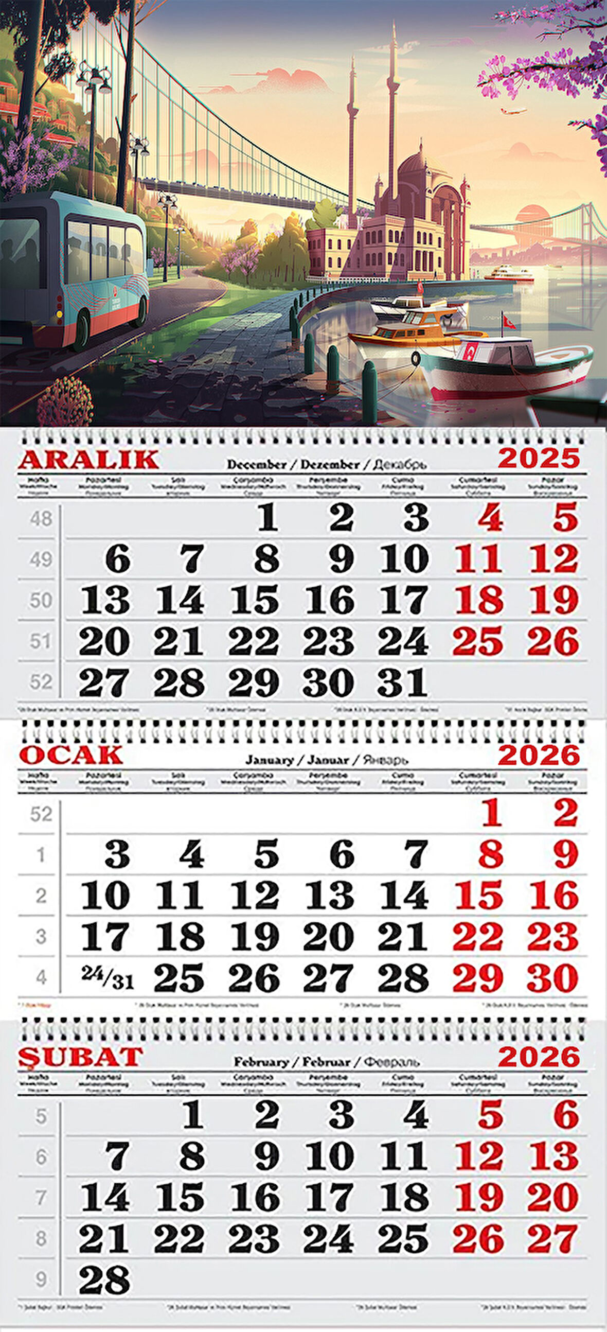 2026 Yılı Gemici Takvimi-Büyük Mecidiye Camii ve Boğaz 