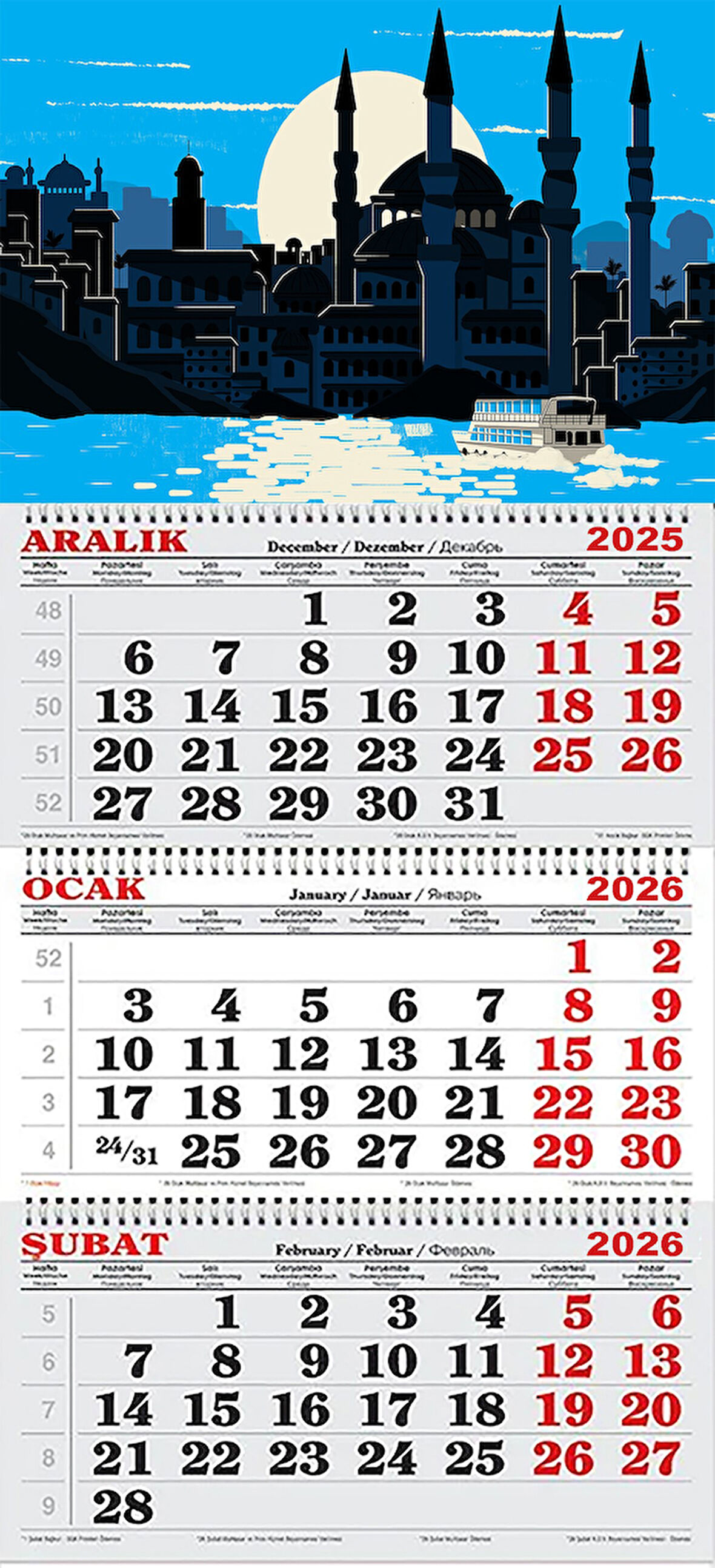 2026 Yılı Gemici Takvimi-Ay Işığında İstanbul ve Boğaz Çizim
