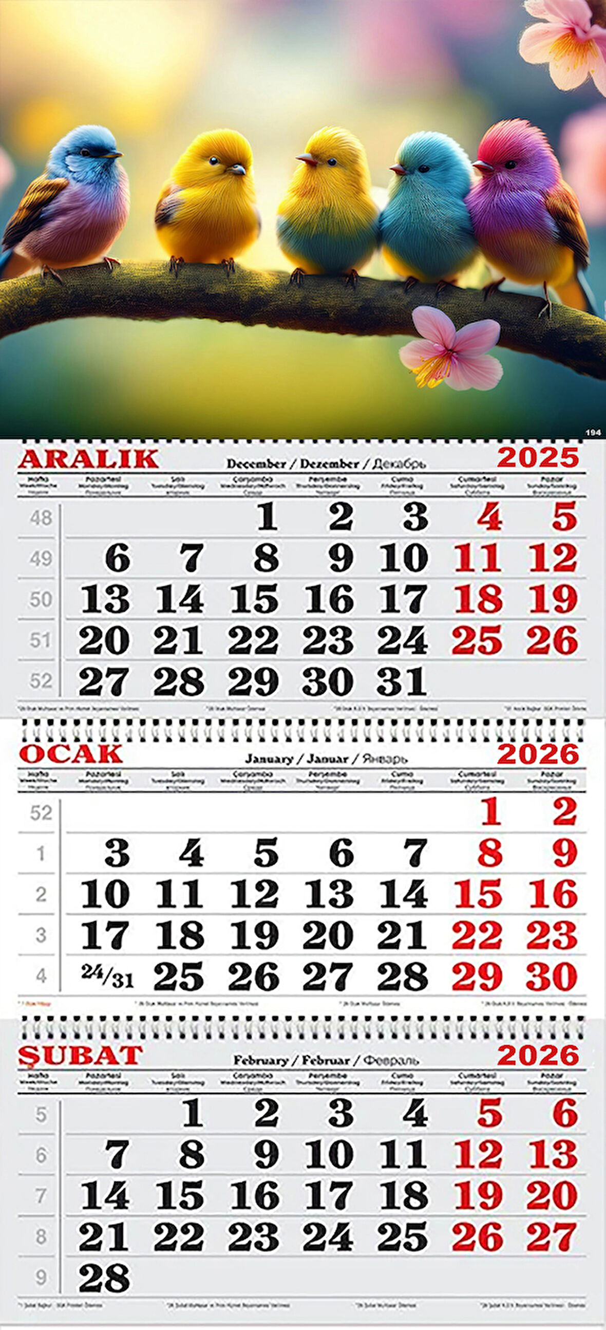 2026 Yılı Gemici Takvimi- Rengarenk Kuşlar